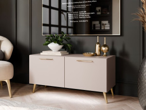 TV-Lowboard mit Türen und LED-Beleuchtung auf Goldenen Metallbeinen 100 cm Noaé Kaschmir