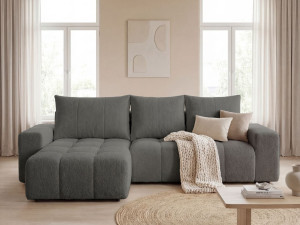Ecksofa L-Form mit Schlaffunktion und Bettkasten Bresso Dunkelgrau
