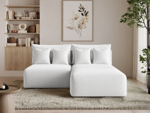 Ecksofa L-Form Rechts mit Schlaffunktion und Bettkasten Ronni Weiß