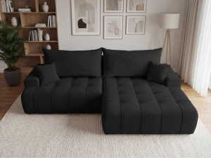 Ecksofa L-Form mit Schlaffunktion und Bettkasten Tulio Rechts Schwarz