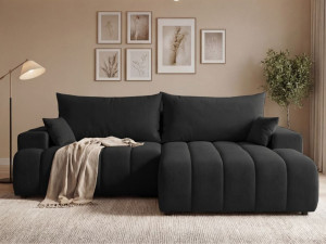 Ecksofa L-Form Rechts mit Schlaffunktion und Bettkasten Caleo Schwarz