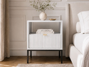 Nachtschrank mit Schublade Amber Weiß, Schwarz Frame