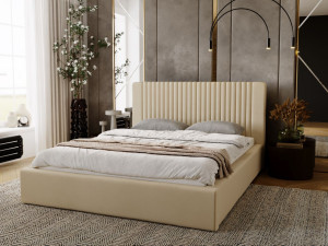 Polsterbett mit Bettkasten und Lattenrost 160x200 Malmo Beige