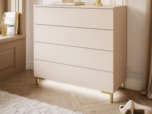 Kommode mit Schubladen und LED-Beleuchtung auf Goldenen Beinen Nuveo Kaschmir
