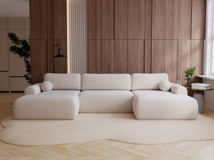 Wohnlandschaft mit Schlaffunktion und Bettkasten Savana Creme