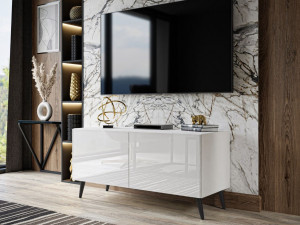 TV-Lowboard mit Türen auf Schwarzen Metallbeinen 100 cm Noaé Weiß Hochglanz