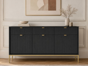 Kommode mit Türen und Schubladen Amber Schwarz, Gold Frame