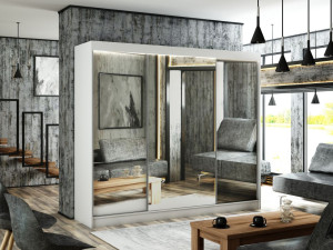 Schiebetürenschrank 250 cm mit Spiegel und LED-Beleuchtung Luzio Weiß