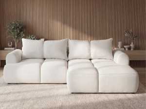 Ecksofa L-Form Rechts mit Schlaffunktion und Bettkasten Bonno Creme