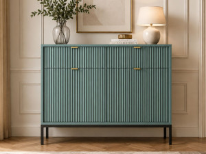 Kommode mit Türen und Schubladen Amber Grün, Schwarz Frame