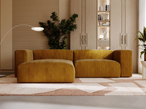 Ecksofa L-Form Links Moderne Cord Ecksofa Landi Honigfarben