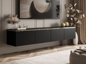 TV-Schrank zum Hängen im Glamour-Stil mit LED-Beleuchtung Celle Schwarz Matt