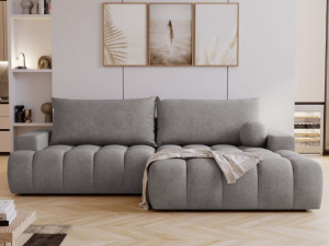 Ecksofa L-Form mit Schlaffunktion und Bettkasten Havi Rechts Grau