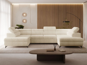 Wohnlandschaft mit Schlaffunktion und Bettkasten Argon Beige