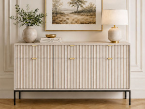 Kommode mit Türen und Schubladen Amber Kaschmir auf schwarzen Beinen