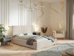Polsterbett mit Bettkasten und Lattenrost 160x200 Tesis Beige