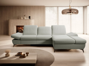 Ecksofa L-Form Rechts mit Schlaffunktion und Bettkasten Hannover Hellgrau