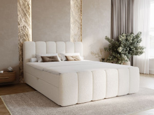 Boxspringbett mit Bettkasten 160x200 Bouclé-Stoff Cloud Beige