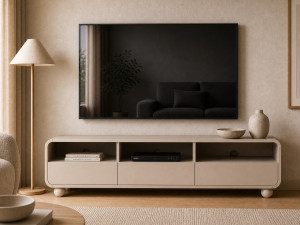 TV-Lowboard 180 cm mit Schubladen auf Kugelfüßen Soffio Kaschmir