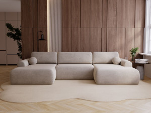 Wohnlandschaft mit Schlaffunktion und Bettkasten Savana Beige