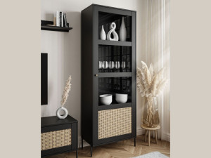 Standvitrine im Boho-Stil schmale Bellance Schwarz