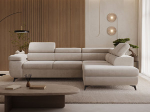 Ecksofa L-Form mit Schlaffunktion und Bettkasten Argon Rechts Beige