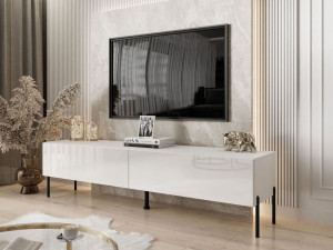 TV-Lowboard mit Türen auf Schwarzen Metallbeinen 175 cm mit LED-Beleuchtung Sorelle Weiß Hochglanz