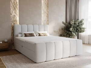 Boxspringbett mit Bettkasten 180x200 Bouclé-Stoff Cloud Grau