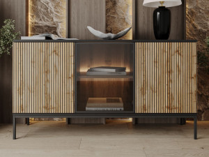 Türkommode mit Led Deo 154 cm Schwarz, Eiche Wotan