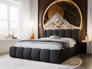 Polsterbett mit Bettkasten und Lattenrost 120x200 Cloud Bouclé-Stoff Schwarz