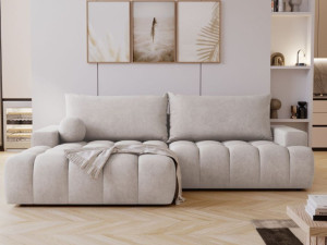 Ecksofa L-Form mit Schlaffunktion und Bettkasten Havi Links Hellgrau