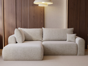 Ecksofa L-Form mit Schlaffunktion und Bettkasten Savana Bis Hellbeige