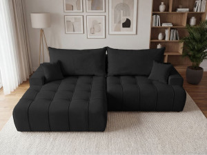 Ecksofa L-Form mit Schlaffunktion und Bettkasten Tulio Links Schwarz