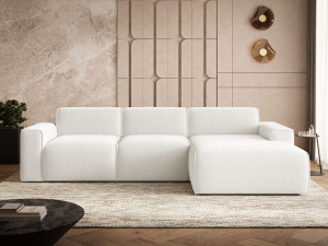 Ecksofa L-Form Rechts Lavia Bouclé-Stoff Weiß