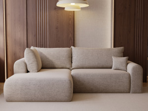 Ecksofa L-Form mit Schlaffunktion und Bettkasten Savana Bis Beige