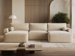 Wohnlandschaft mit Schlaffunktion und Bettkasten Aurora Beige