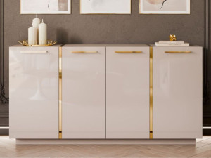 Viertürige Kommode 158 cm Glamour-Stil mit goldenen Griffen Lunelie Kaschmirglanz