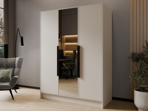 Kleiderschrank mit Spiegel 150 cm Lucca Kaschmir mit schwarzen Griffen