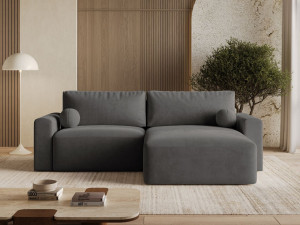 Ecksofa L-Form mit Schlaffunktion und Bettkasten Aurora Dunkelgrau