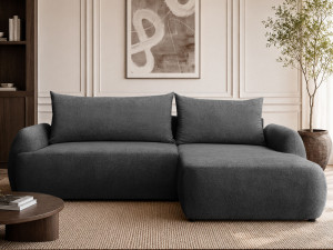 Ecksofa L-Form mit Schlaffunktion und Bettkasten Levio Schwarz
