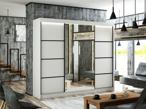 Schiebetürenschrank mit Spiegel 250 cm mit LED-Beleuchtung Portel Weiß