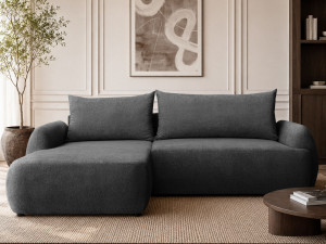 Ecksofa L-Form mit Schlaffunktion und Bettkasten Levio Schwarz