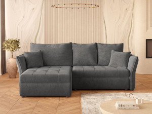Ecksofa L-Form mit Schlaffunktion und Bettkasten Lino Dunkelgrau