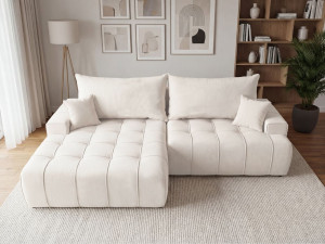 Ecksofa L-Form mit Schlaffunktion und Bettkasten Tulio Links Creme