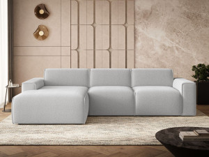 Ecksofa L-Form Links Lavia Bouclé-Stoff Grau