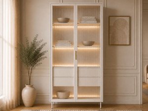 Glasvitrine mit Schubladen und LED-Beleuchtung Lumina Kaschmir