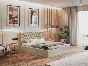 Polsterbett mit Bettkasten und Lattenrost 160x200 Andri Beige
