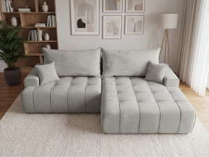 Ecksofa L-Form mit Schlaffunktion und Bettkasten Tulio Rechts Grau