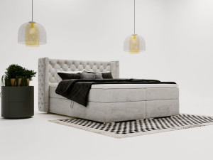 Boxspringbett mit Bettkasten 180x200 Lion Hellgrau