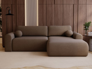Ecksofa L-Form mit Schlaffunktion und Bettkasten Savana Rechts Bouclé-Stoff Braun